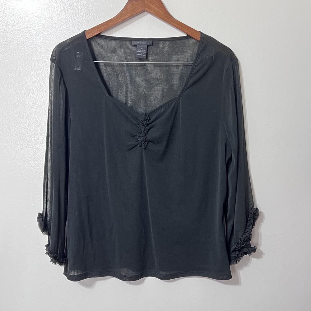 90s Y2K Sheer Mesh Long Sleeve Top Flare Ruffle Sleeve Whimsigoth XL Grunge Goth